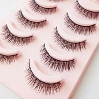 [五对装 附带胶水]假睫毛自然短款硬梗裸妆磨尖仿真浓密眼睫毛胶水套装 一盒五对装假睫毛