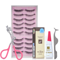 假睫毛 假睫毛自然款 手工浓密款自然款10对装（假睫毛 纤长 浓密）假眼睫毛胶水 #粉盒睫毛+胶水+镊子+睫毛夹