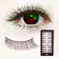 雅里奥10对浓密款T01棉线梗眼尾加长款假睫毛美妆工具 棉线梗