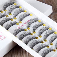 一口米 手工假睫毛裸妆眼睫毛棉线梗黑梗自然交叉款11假睫毛自然款纤长柔软棉线软梗淡妆仿真纯手工交叉卷 10对/盒