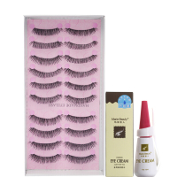 假睫毛自然款 睫毛胶水 眼睫毛 短款 睫毛套装 定型霜 自然浓密 翘卷裸妆人造纤维 #粉盒10对装浓密型 送胶水