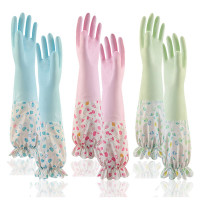 宜美汇 洗碗手套女厨房耐用型家用防水加绒加厚橡胶冬季胶皮家务洗衣衣服[3双套装]加绒款