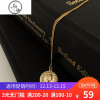 S925纯银欧美INS风14K镀金硬币钱币伊丽莎白女王头像英文锁骨项链 JiMi