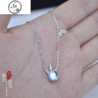 S925纯银独角兽项链蓝水晶项坠女韩版森系简约2019新款链子 JiMi