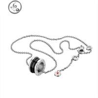 925纯银小红人慈善款黑陶瓷宝格利项链女男镶满钻小蛮腰情侣锁骨 JiMi