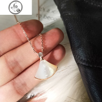 S925纯银小红裙项链女潮网红白贝母裙子小众设计扇子玫瑰金锁骨链 JiMi
