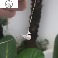 S925纯银简约珍珠镶钻不色项链锁骨链女网红小众潮ins JiMi