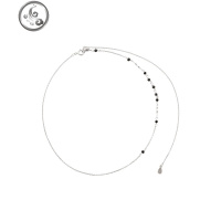 通体925银黑色圆珠项链简约设计感气质网红潮流女颈链韩版锁骨链 JiMi