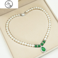 淡水珍珠项链女纯银镶天然绿玛瑙吊坠手链套装母亲节送妈妈婆婆礼 JiMi