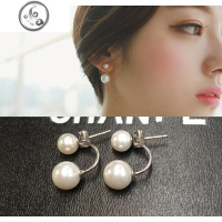 韩国925纯银气质甜美珍珠耳钉女 耳环两用大小珠耳饰新款潮 JiMi