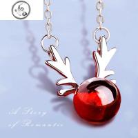 圣诞款925银石榴石鹿项链女简约ins锁骨链小清新情侣闺蜜学生 JiMi