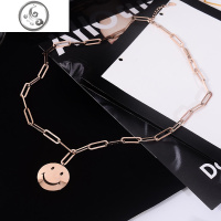 韩国精品钛钢镀真金笑脸长款项链女潮人网红毛衣链秋冬时尚配饰品 JiMi