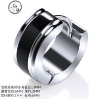 钛钢男士光面耳钉黑色条纹潮人耳环个性气质耳扣韩国简约嘻哈耳圈 JiMi