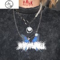 UN ins嘻哈可爱拼接珍珠挂坠项链女小众锁骨链女酷潮气质冷淡风 JiMi