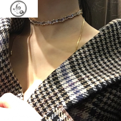 重工质感锆石抽拉可调节设计师不规则碎钻项链颈链choker锁骨链 JiMi