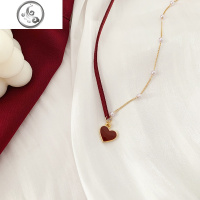 小红心珍珠串拼接项链时尚简约锁骨链女潮流网红颈带百搭气质项圈 JiMi