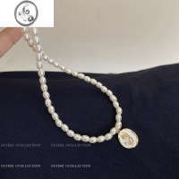 JiMi法式复古玫瑰花牌吊坠珍珠项链女轻奢小众设计感高级锁骨链配饰品