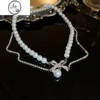 JiMiKatomi 公主珍珠项链高级感蝴蝶结锁骨链轻奢小众叠戴颈链装饰女