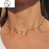 JiMiTassels necklace women jewelry 彩色米珠流苏吊坠单层项链颈链