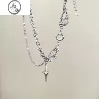 JiMi钛钢双层玛瑙流苏项链女ins嘻哈冷淡风颈链高级设计感小众锁骨链