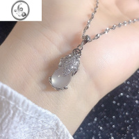 JiMi情人节礼物气质款925银银白冰透玛瑙项链貔貅白玉髓锁骨链 女
