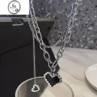JiMi轻奢小众设计双层叠带黑色爱心项链女百搭简约字母吊坠嘻哈锁骨链