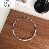 JiMi真多麻色银灰珍珠项链小众不规则渐变设计低调高级大颗珍珠锁骨链