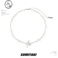 JiMi清冷感蝴蝶 双生蝴蝶春夏珍珠项链女时尚百搭精致锁骨链