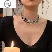 JiMi《野玫瑰》花朵项链复古轻奢水晶时髦锁骨链小众优雅拼接颈链