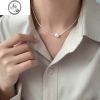 JiMi原创小众S925银银项链女珍珠碎银子锁骨链简约气质极细银片手链