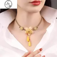 JiMi古风黄色项链女民族风锁骨链脖链颈链网红脖子装饰品潮挂件