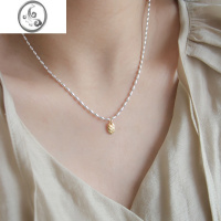 JiMis925银银字母love椭圆吊坠橄榄珠米粒项链女锁骨链小红书同款拼色