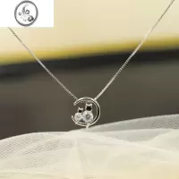 JiMi因缺斯汀s925通体银银月亮上的小猫咪唯美项链锁骨链可爱气质礼物