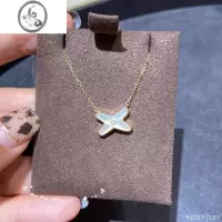 JiMiLiens缘系一生交叉白贝母项链 女玫瑰金字母X型锁骨链银银钻石