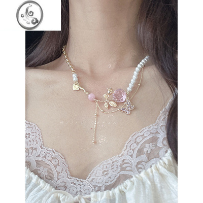 JiMiSTILL[蝴蝶玫瑰岛]法式复古双层项链女超仙珍珠锁骨链生日礼物