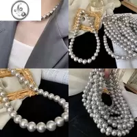 JiMi12mm铂金灰深海贝珠珍珠项链 韩版时尚百搭气质复古项链女