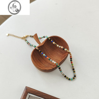 JiMi石彩色串珠项链波西米亚风不掉色锁骨链叠戴复古欧美个性颈链