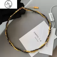 JiMi黑胆石双层金色碎银子串珠项链女轻奢小众高级感叠戴锁骨颈链