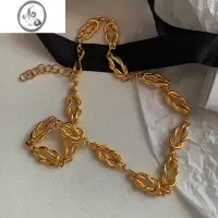 JiMi欧美ins古法手工编织金色项链女轻奢小众时尚个性双层叠带锁骨链