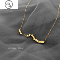 JiMi不怕水不褪色 包金项链钛钢简约锁骨链女幸运方块短款颈链礼物