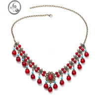 JiMi古风额饰异域风情头饰眉心坠民族风项链红色新娘发饰两用旅游拍照