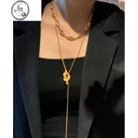 JiMi欧美ins不掉色项链女长款轻奢小众设计感气质独特哑光金色毛衣链