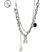 JiMi双层小熊项链女钛钢不掉色新款小众设计高级嘻哈风叠戴锁骨链配饰