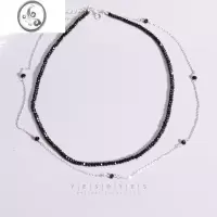 JiMi925银银choker黑尖晶双层项链项圈脖子饰品韩版锁骨链女短款颈链