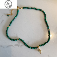 JiMi欧美复古绿色串珠孔雀石项链女轻奢小众设计感气质叠带锁骨链