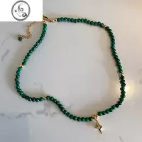 JiMi欧美复古绿色串珠孔雀石项链女轻奢小众设计感气质叠带锁骨链