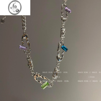 JiMi不拘于行!彩色水晶拼接项链高级感小众设计锁骨链2023年新款女夏
