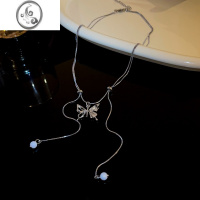 JiMi新中式可调节抽拉式抽绳蝴蝶项链轻奢小众珍珠流苏辣妹锁骨链女