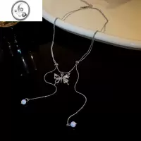 JiMi新中式可调节抽拉式抽绳蝴蝶项链轻奢小众珍珠流苏辣妹锁骨链女