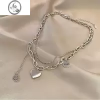 JiMi爱心双层钛钢项链女ins嘻哈风百搭锁骨链时尚高级感笑脸吊坠配饰